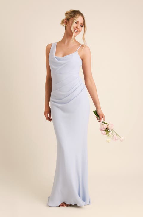 Cowl Front Chiffon Bridesmaid Dress