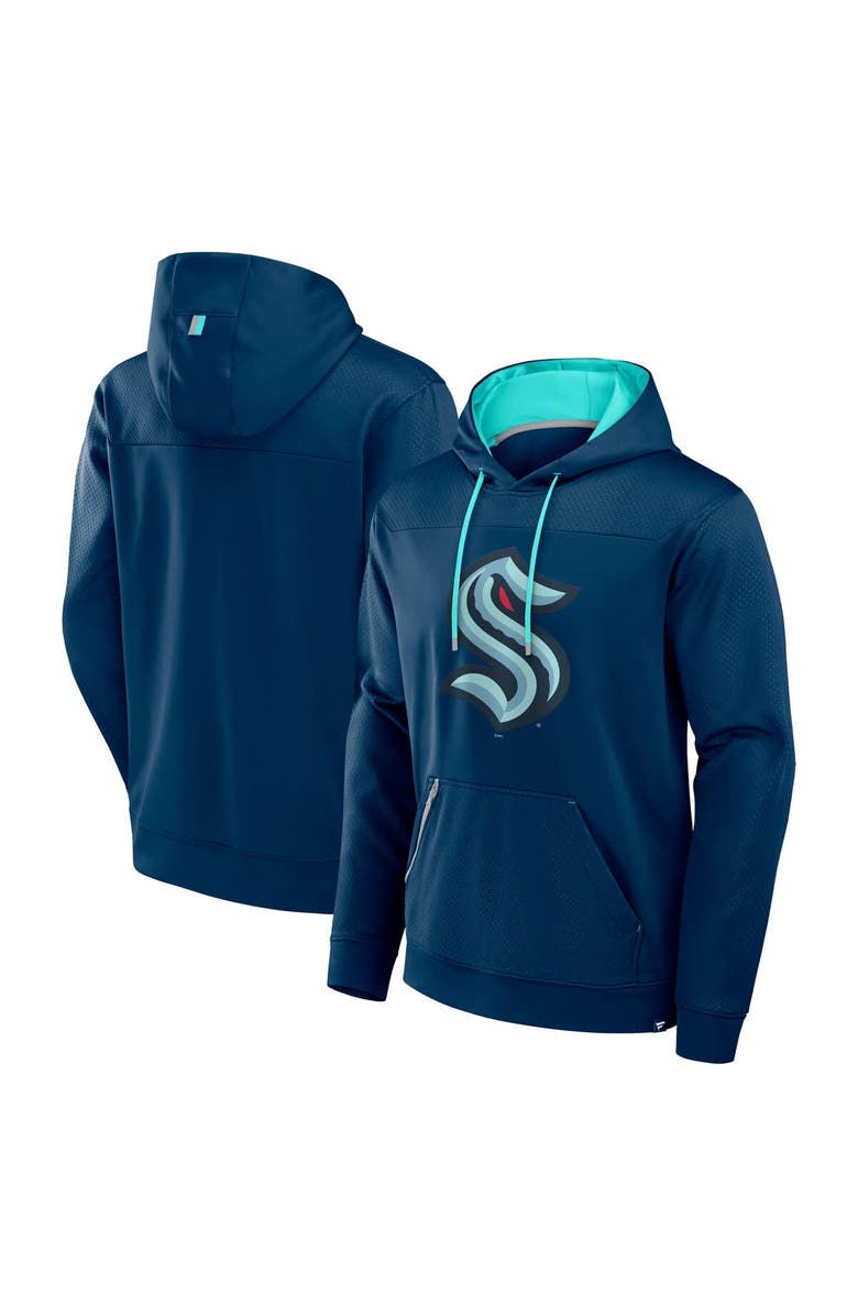 FANATICS Men's Fanatics Deep Sea Blue Seattle Kraken Defender Pullover Hoodie, Main, color, 