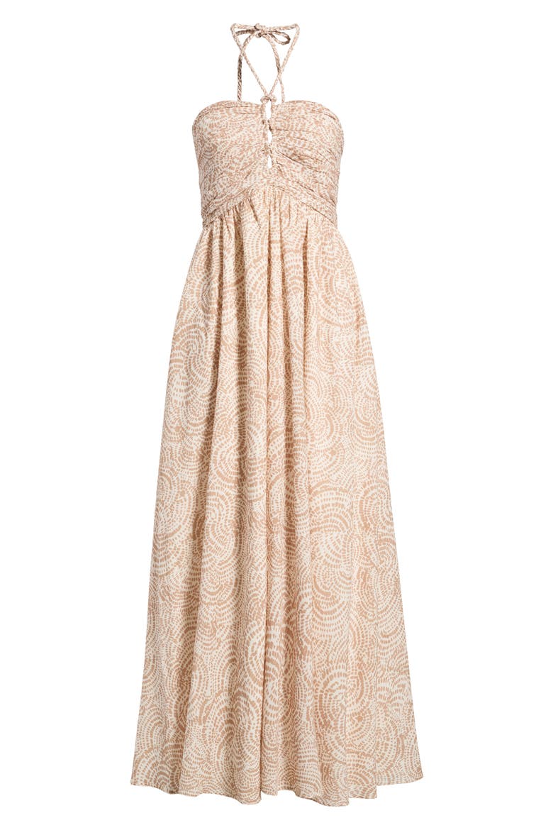 Ruched Cutout Halter Midi Dress, Alternate, color, BUTTERCREAM