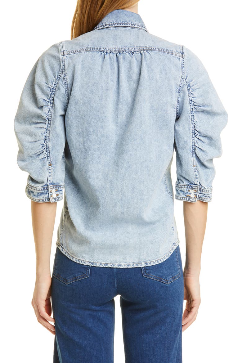 Puff Sleeve Denim Shirt, Alternate, color, CRESTHAVEN