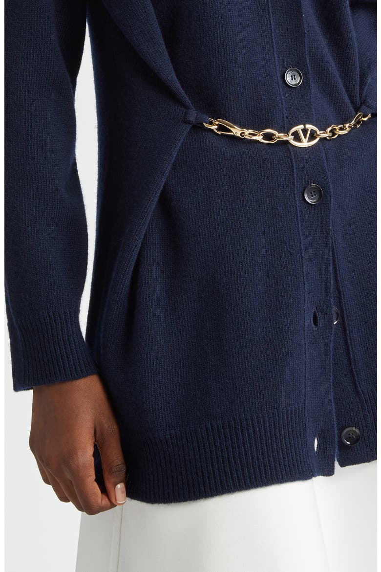 Chain Detail Virgin Wool Cardigan, Alternate, color, NAVY