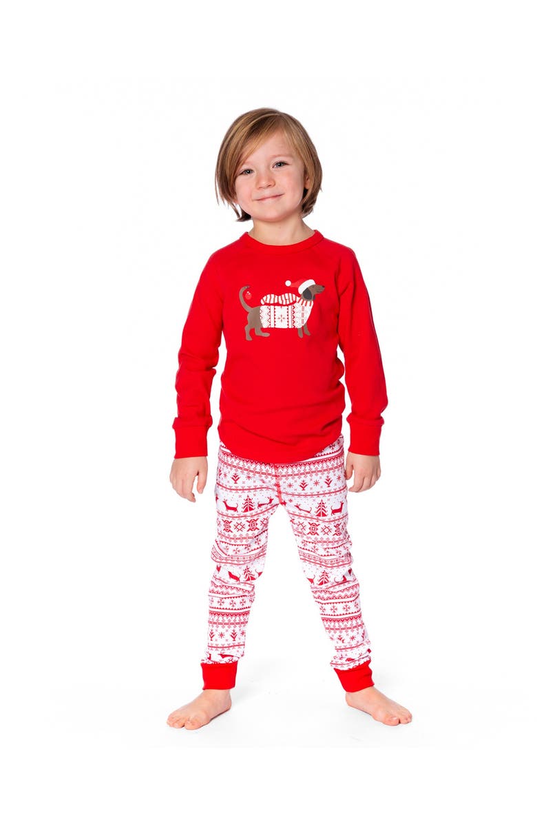 Deux par Deux Gender Inclusive Organic Cotton Two-Piece Pajama Set, Alternate, color, Red And White Fairisle