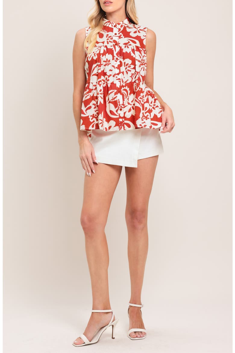 Floral Sleeveless Tiered Button-Up Shirt, Alternate, color, RED
