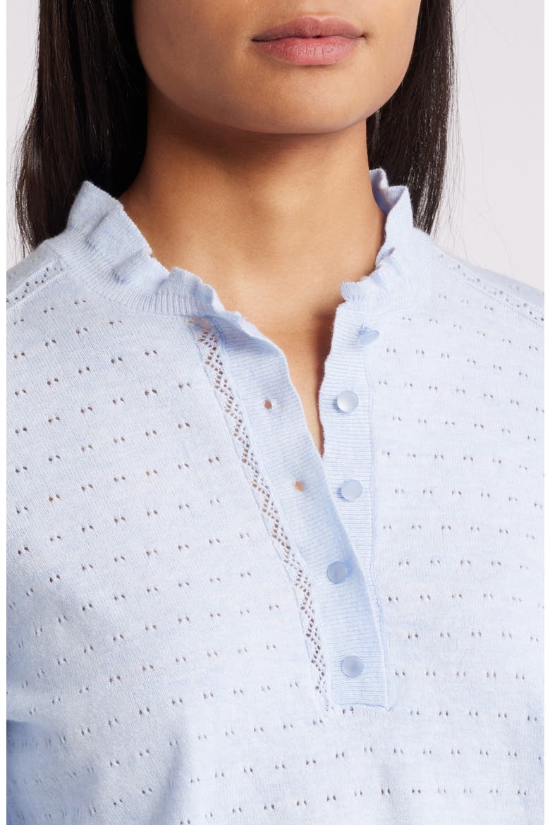 Ruffle Pointelle Sweater, Alternate, color, HEATHER LIGHT BLUE