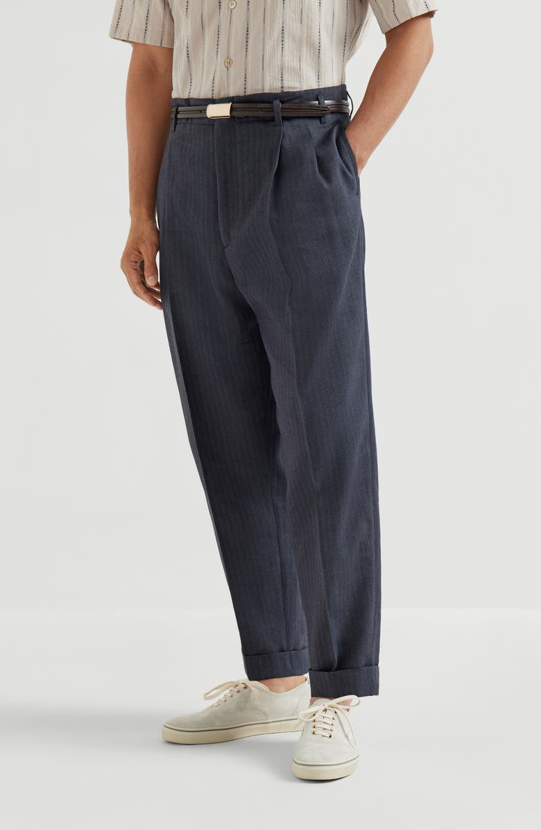 Brunello Cucinelli Chevron trousers, Alternate, color, Navy Blue