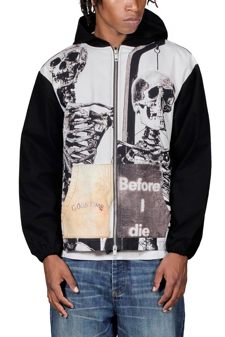 Good Time Poncho Zip Graphic Hoodie, Main, color, BLACK