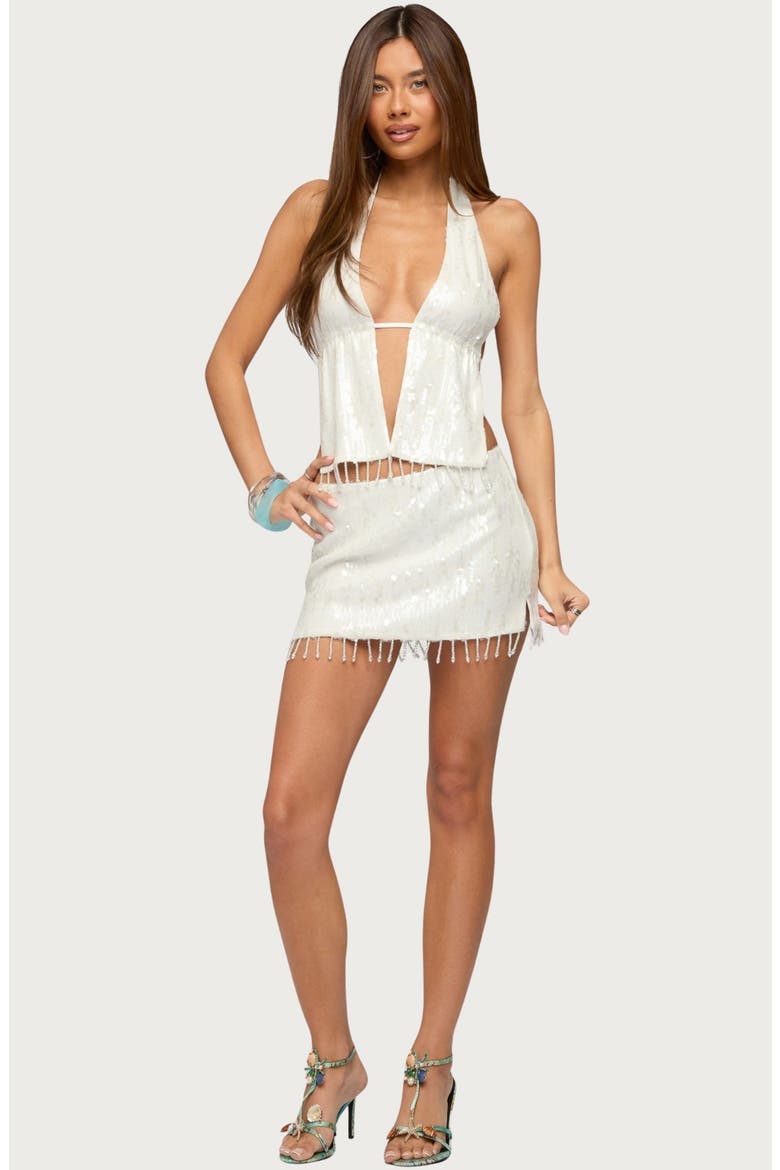 Dalis Fringe Sequin Miniskirt, Alternate, color, WHITE