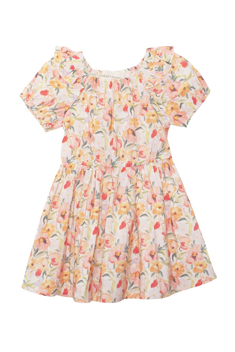 Blooming Florals Short Gathered Sleeve Dress, Main, color, Pink