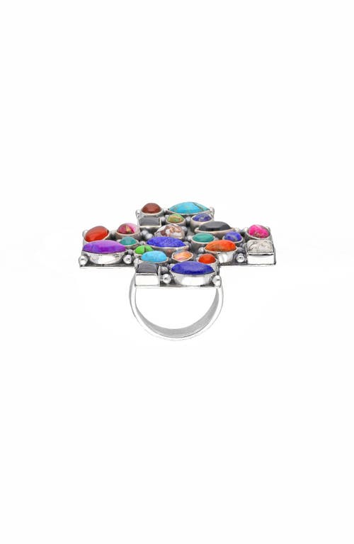 Ys Gems Sterling Silver Semiprecious Stone Cross Ring