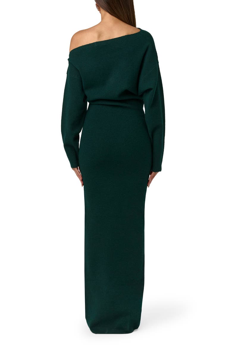 One-Shoulder Long Sleeve Maxi Sweater Dress, Alternate, color, NOIR GREEN