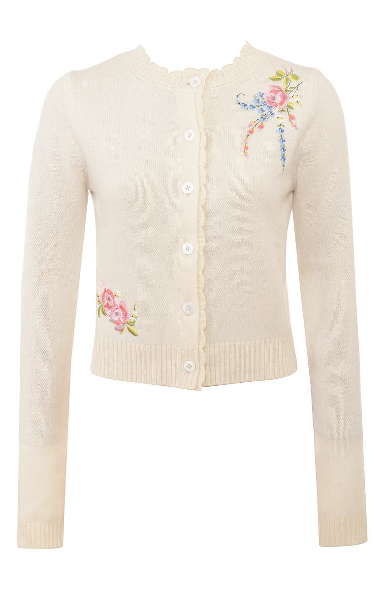 HOUSE OF CB Anjou Floral Embroidered Ruffle Wool Cardigan, Alternate, color,