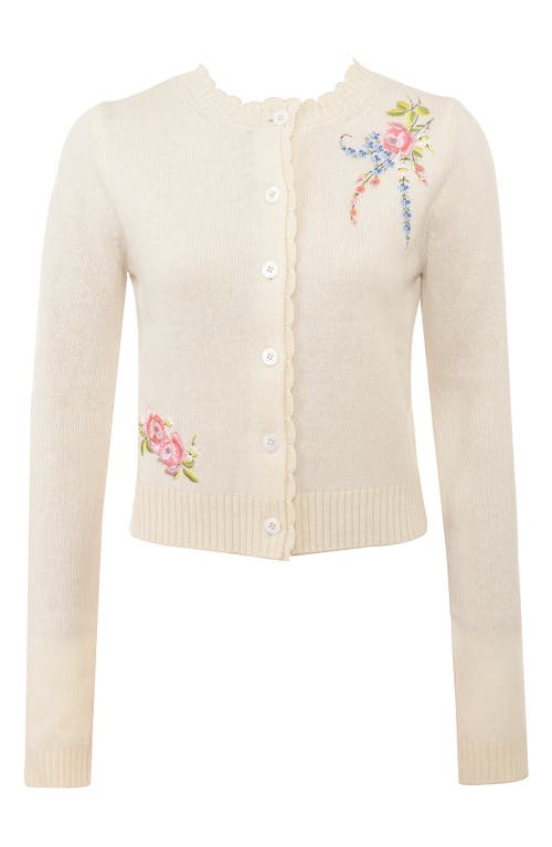HOUSE OF CB HOUSE OF CB ANJOU FLORAL EMBROIDERED RUFFLE WOOL CARDIGAN