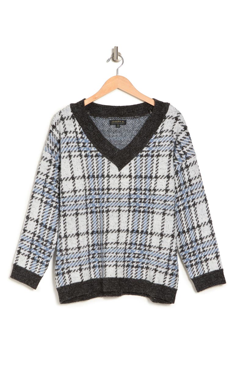 Joseph A V-Neck Sea Plaid Pullover Sweater, Alternate, color,