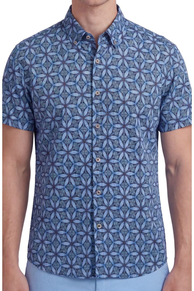 Tribal Mens Merino Wool Button-up Shirt, Alternate, color, TRIBAL BLUE