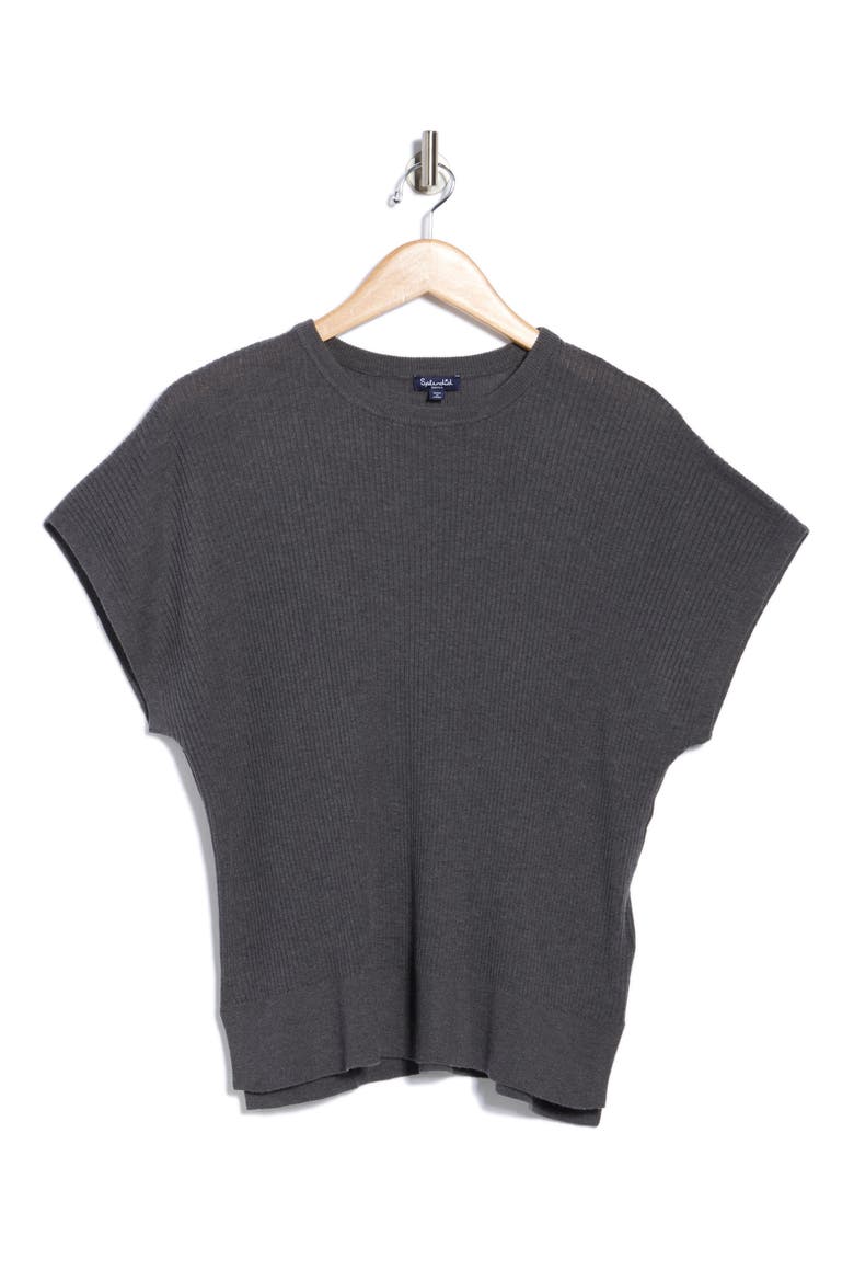 Ribbed Short Sleeve Sweater, Alternate, color, LEAD GREY