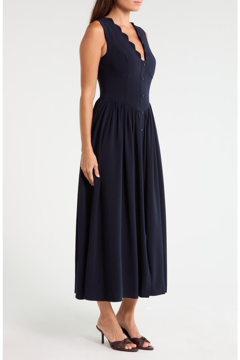 Scallop Stretch Crepe Maxi Dress, Alternate, color, NAVY