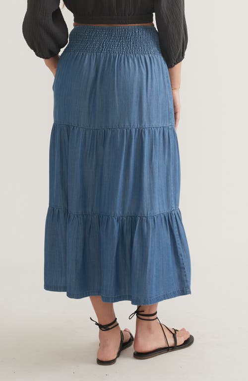 Marine Layer Valeria Chambray Tiered Maxi Skirt In Medium Wash