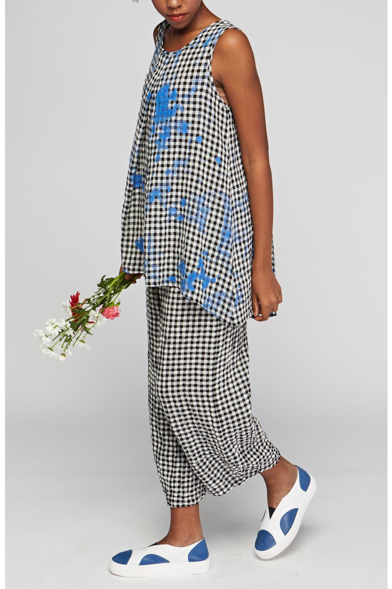 Tableau Checkered Gauze Linen Top, Alternate, color, Blue