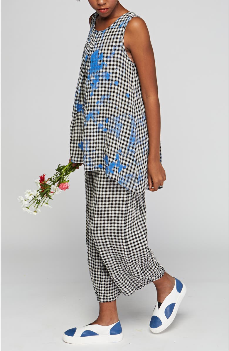 LUUKAA Tableau Checkered Gauze Linen Top, Alternate, color, Blue