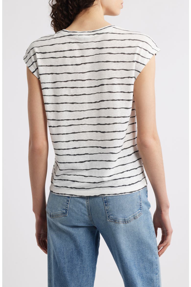 Stripe Linen Blend T-Shirt, Alternate, color, BLACK/ OFF WHITE