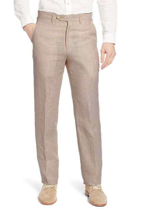 Men's Flat Front Linen Dress Pants