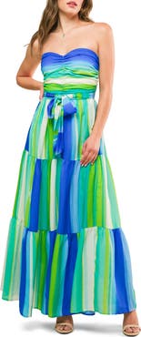 FLYING TOMATO Print Strapless Midi Dress