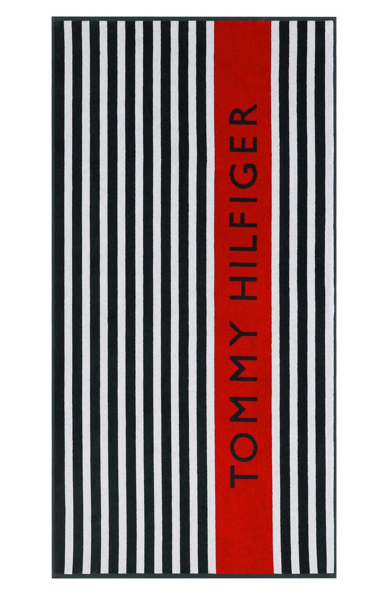 Tommy Hilfiger Leisure Beach Towel, Alternate, color, White/ Midnight Blue/ Scarlet