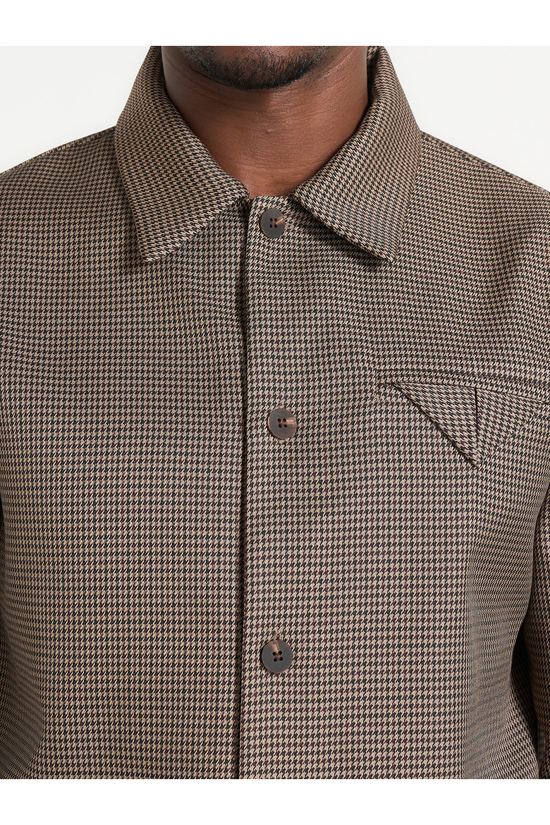 Leo Houndstooth Overshirt, Alternate, color, Brown