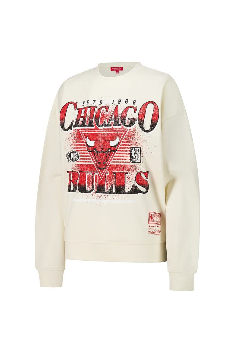 Women's Mitchell & Ness Cream Chicago Bulls Oversprayed Pullover Sweatshirt, Alternate, color, Cream