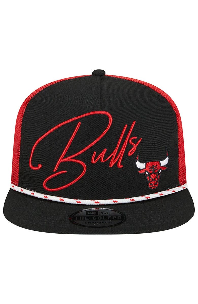 New Era Men's New Era Black Chicago Bulls Script Logo Golfer 9FIFTY Snapback Hat, Alternate, color, 
