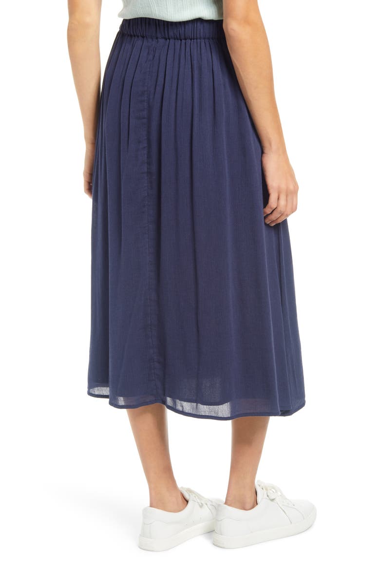 Faux Wrap Midi Skirt, Alternate, color, NAVY PEACOAT