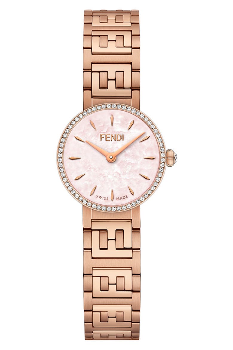 Forever Fendi Diamond Bracelet Watch, 19mm - 0.16ct., Main, color, ROSEGOLD