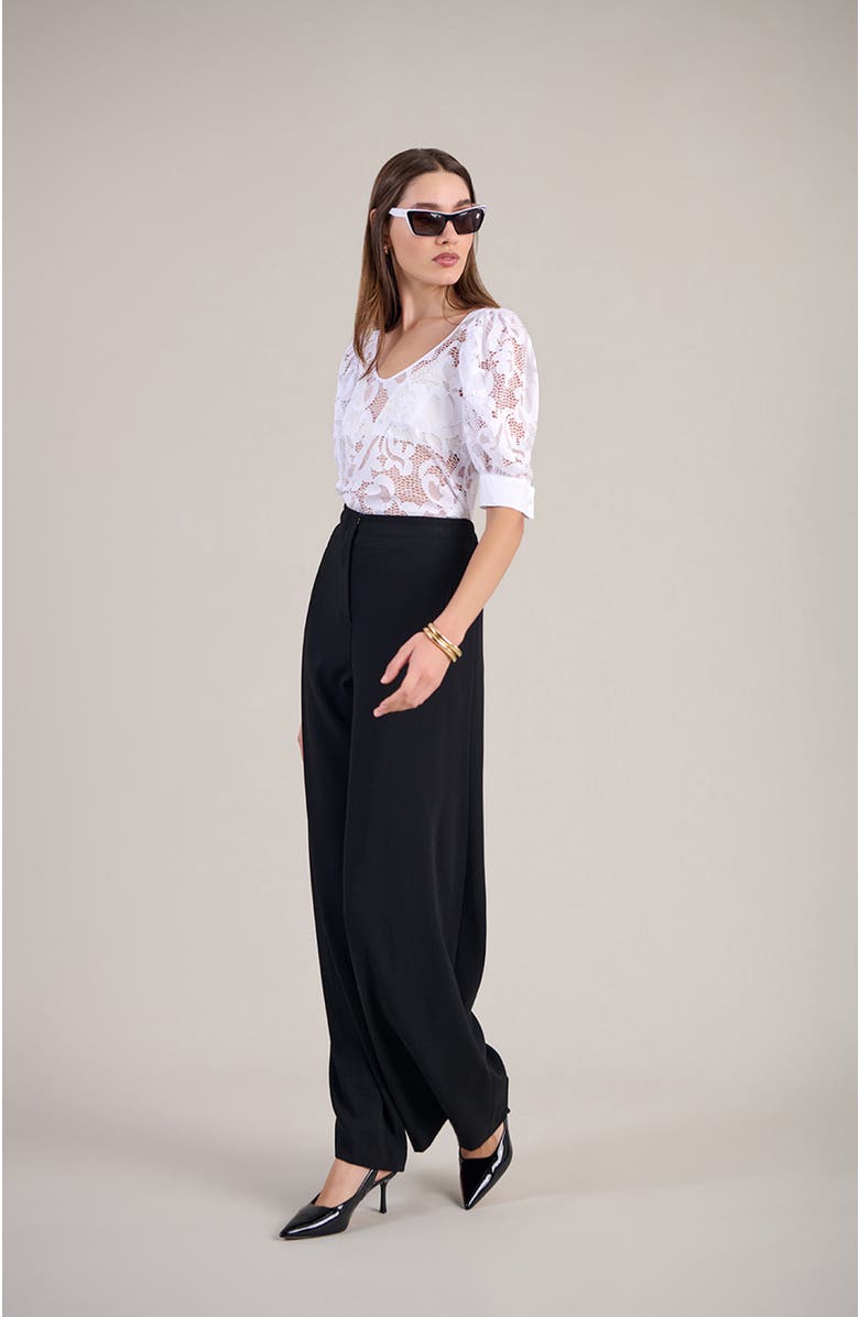 Anne Fontaine Women's Katia White V-Neck Top With Sheer Mesh Sleeves, Alternate, color, White