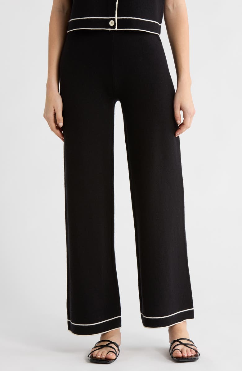ELIE ELIE TAHARI Piped Sweater Pants, Main, color, Black/ Ivory