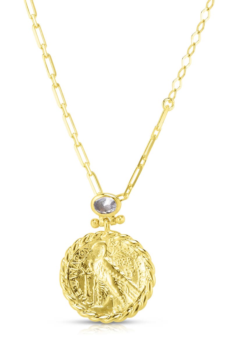 SPHERA MILANO Gold Vermeil CZ Coin Pendant Chain Necklace, Main, color, 
