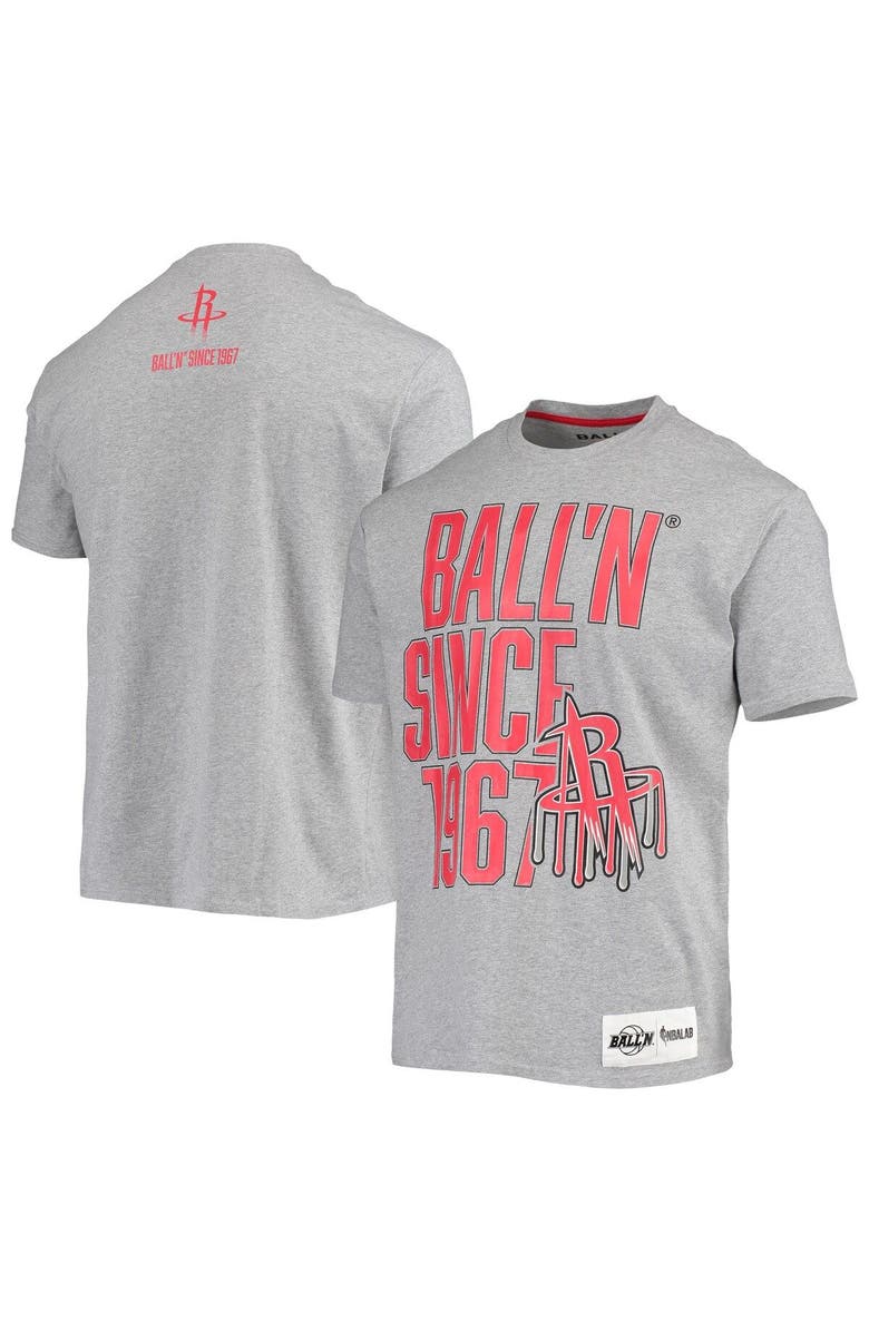 BALL'N Men's BALL'N Heathered Gray Houston Rockets Since 1967 T-Shirt, Main, color, Heather Gray