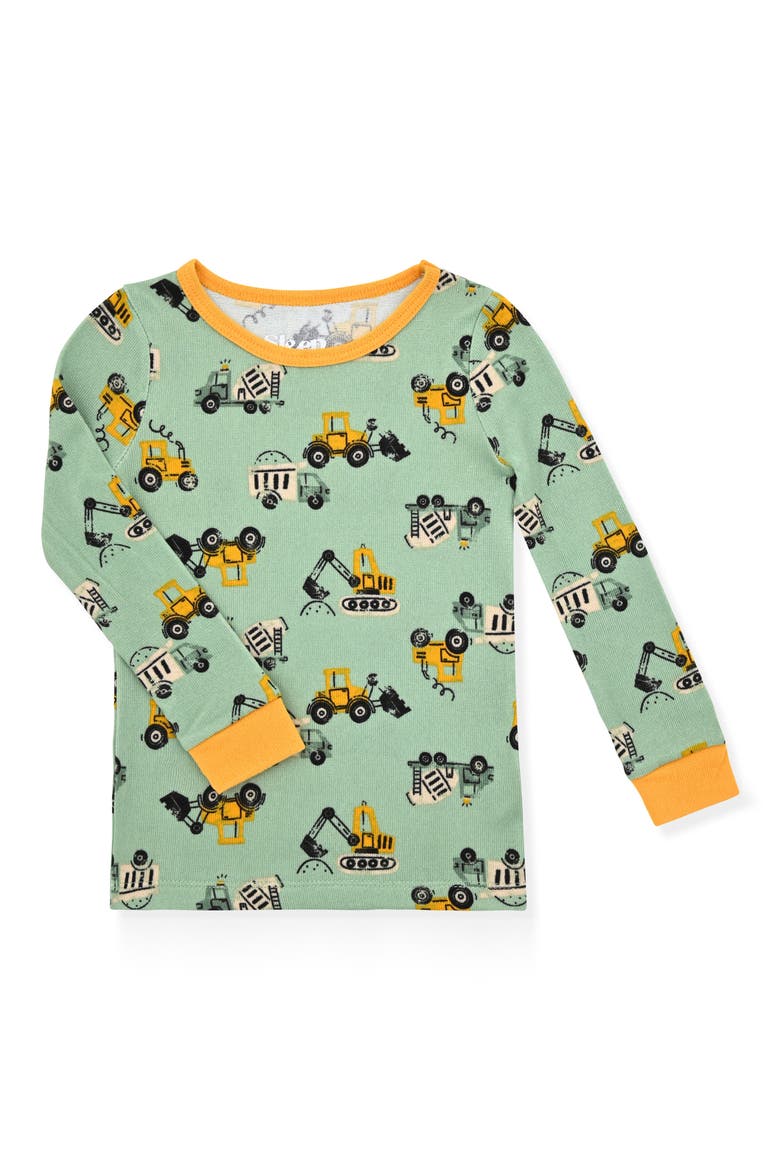 Construction Fitted Two-Piece Pajamas & Socks Set, Alternate, color, GREEN
