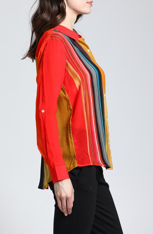 Apny Abstract Print Roll Tab Sleeve Chiffon Button-up Shirt In Orange/yellow Multi