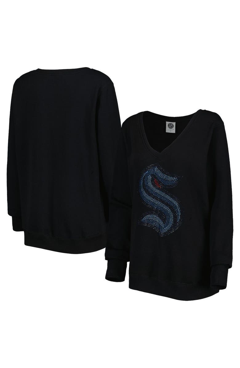 CUCE Women's Cuce Black Seattle Kraken Rhinestone V-Neck Pullover Sweatshirt, Main, color, 