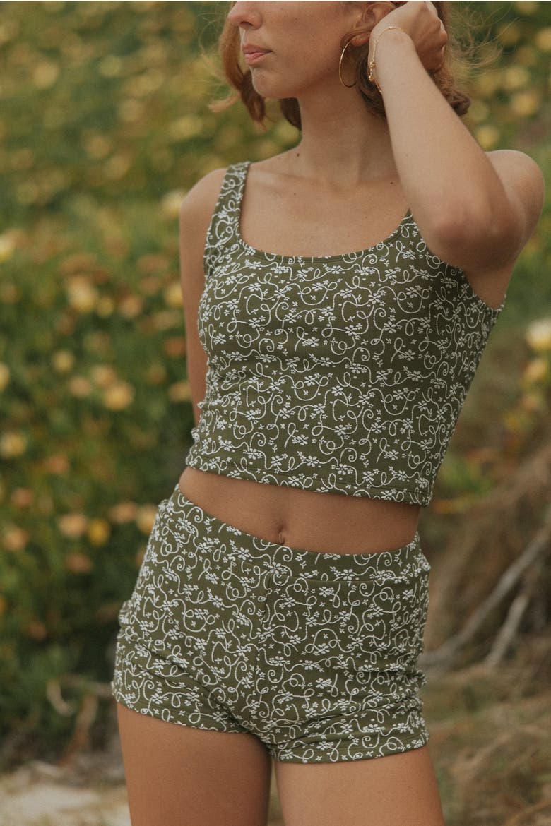 Savannah High Waisted Shorts, Alternate, color, White and Green Floral