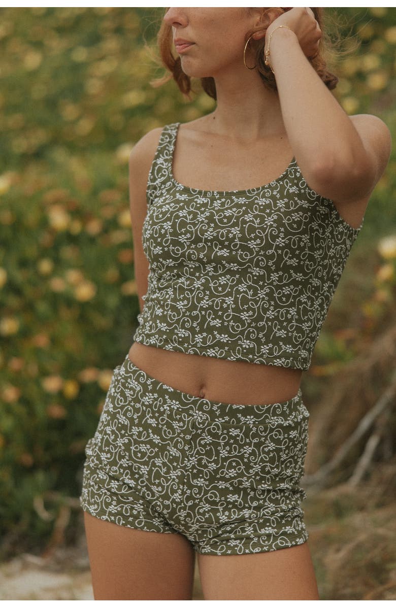 Geode Swimwear Savannah High Waisted Shorts, Alternate, color, White And Green Floral
