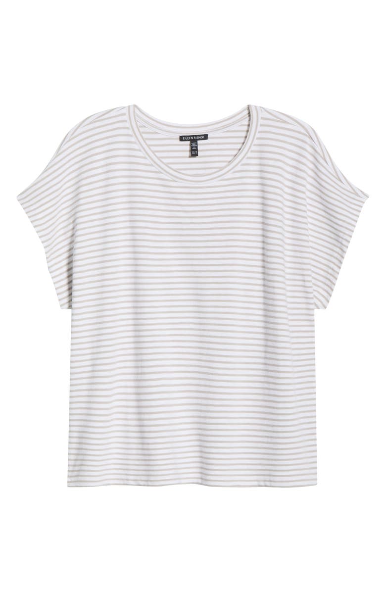 Eileen Fisher Stripe Crewneck Organic Cotton Top, Alternate, color, Chalk