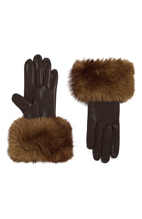 Betty Faux Leather Gloves with Faux Fur Trim