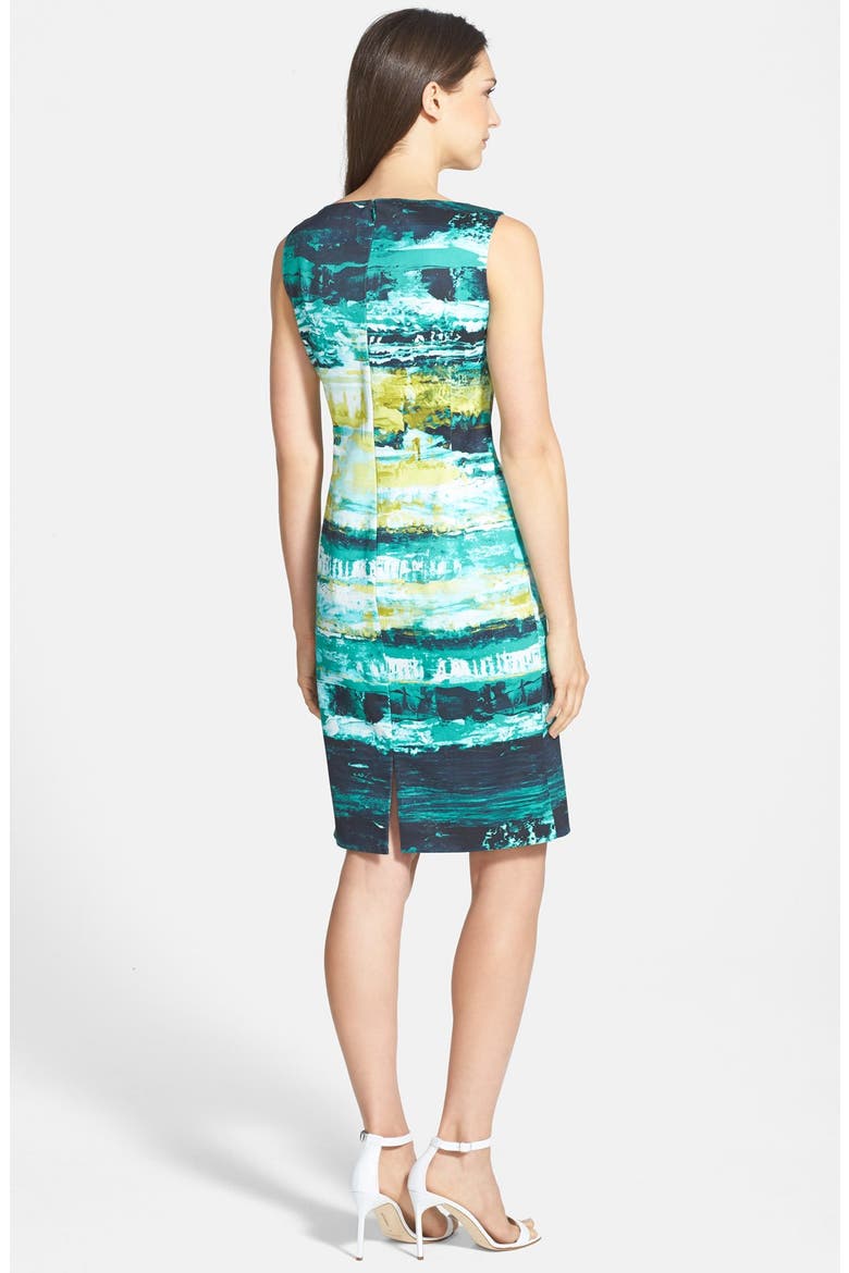 'Faith' Stretch Faille Sheath Dress, Alternate, color, AQUARIUM MULTI