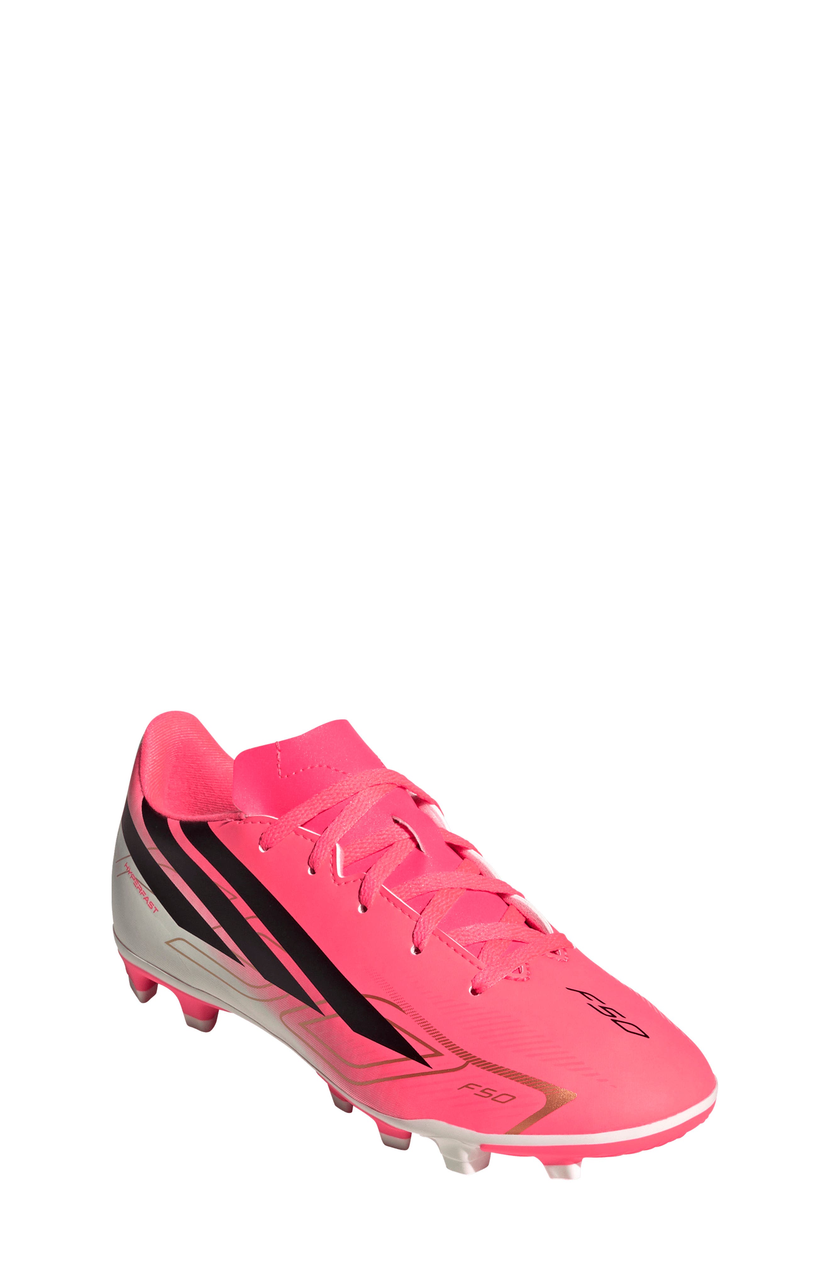 Kids' F50 Hyperfast Club Indoor Soccer Shoe, Main, color, TURBO/ BLACK/ GOLD