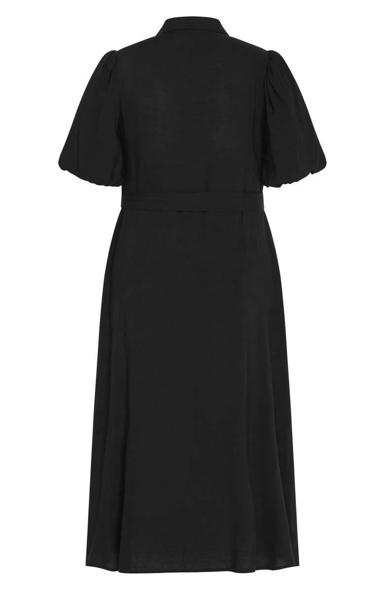 City Chic Freya Puff Sleeve Tie Belt Shirtdress, Alternate, color, Black
