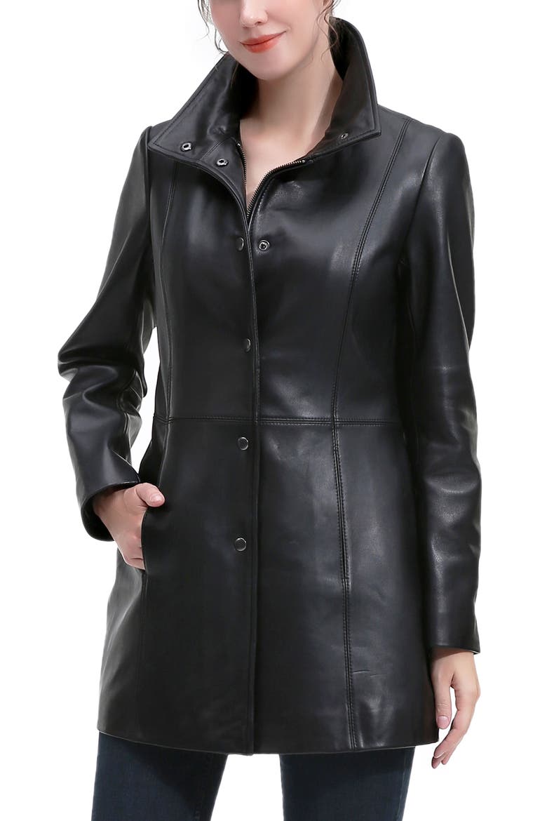 Ivy Leather Car Coat, Alternate, color, Black