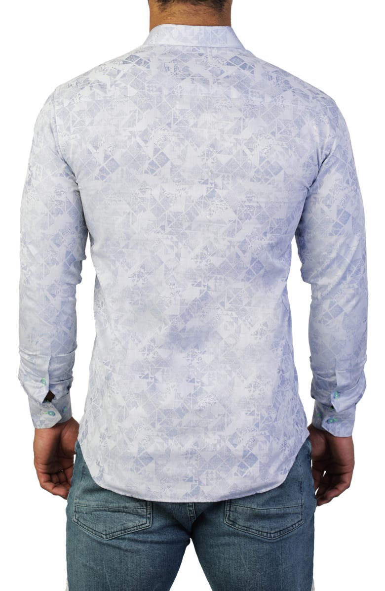 Maceoo Fibonacci Triangle Blue Button-Up Shirt, Alternate, color, 