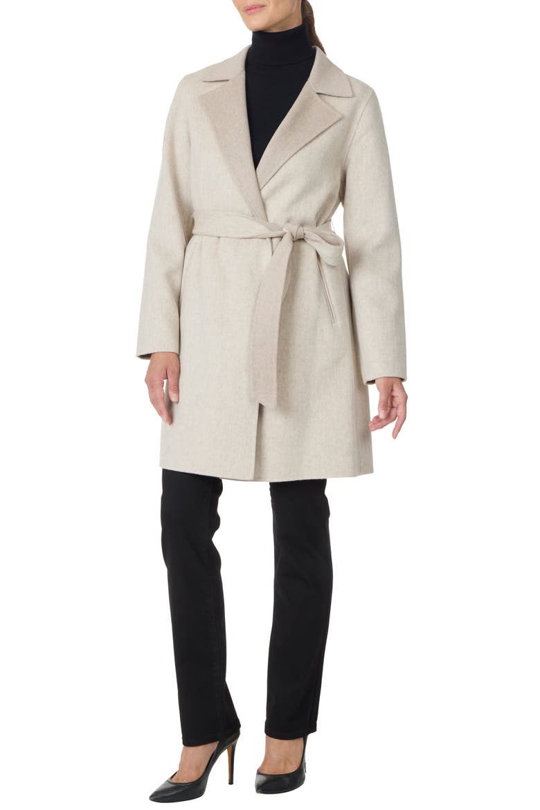 Double Face Wool & Cashmere Wrap Coat, Main, color, OATMEAL / BEIGE