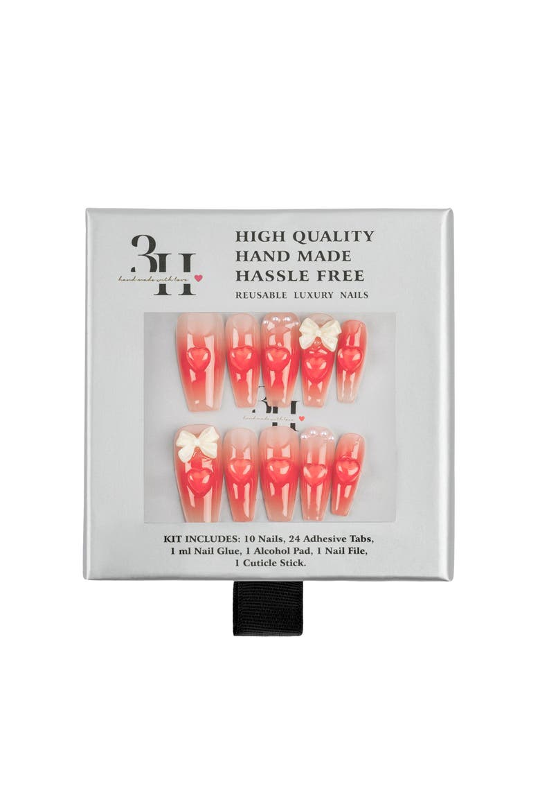 3H Luxury Handmade Press-on Nails - Rouge Bowtique Nails, Alternate, color, Red/White